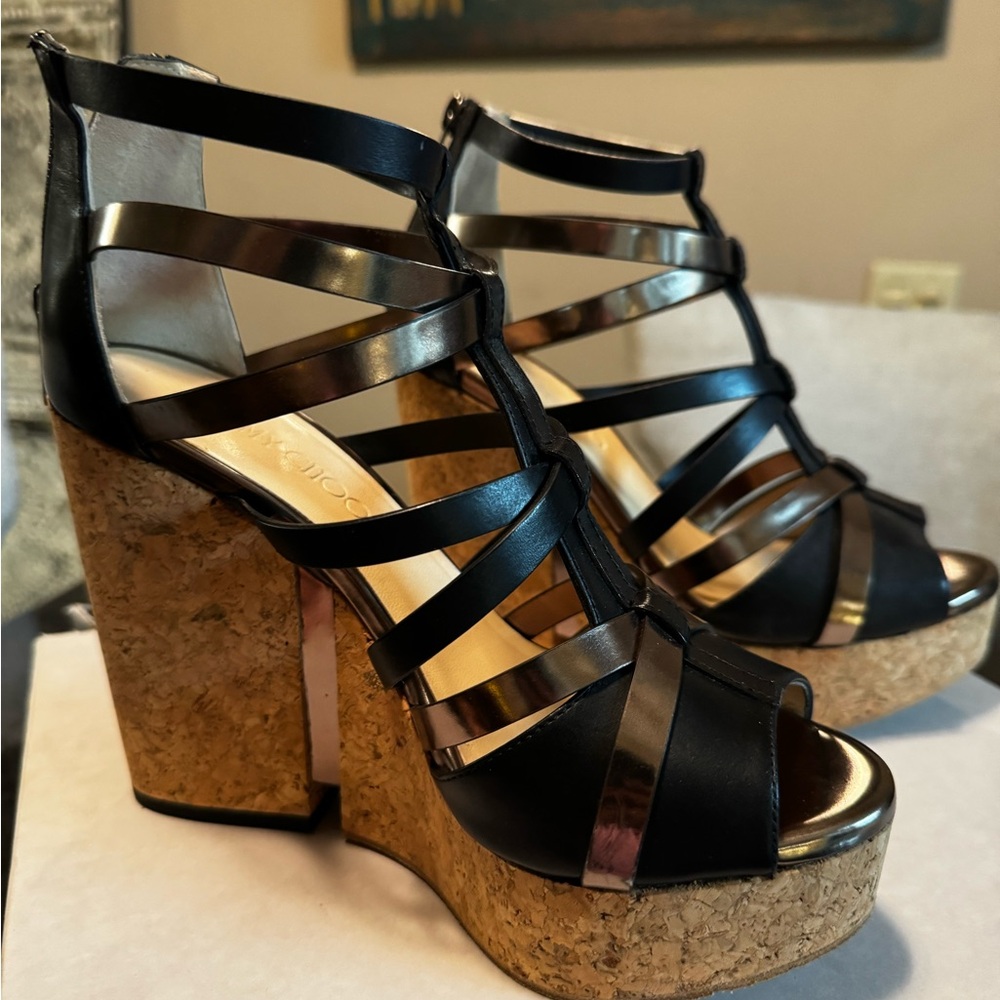 Jimmy Choo Black and Gold Platform Sandals